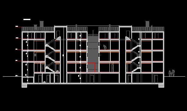 فایل اتوکد برش مجتمع مسکونی 5 طبقه با کد ارتفاعی کامل رد شده از پله قابل ویرایش